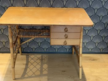 Bureau bois et rotin